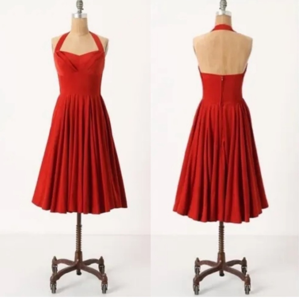 Girls From Savoy orange corduroy halter fit and flare dress
